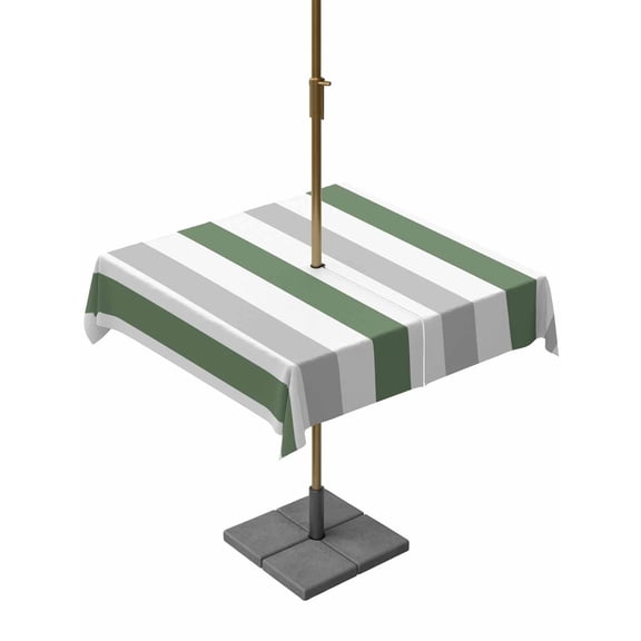 Square Outdoor Tablecloth With Umbrella Hole And Zipper– Striped Waterproof Patio Table Cover for Party, Picnic, Backyard, 54"x54" , Sage Green Grey White