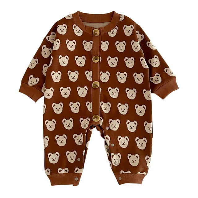 MIASHUI Unisex Baby Boy Girl Rompers Cute Print Long Sleeve Jumpsuits Clothes,Brown,12-18 Months
