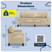 Serta Palisades 73 Track Arm Sofa, Easy Care Polyester, Loveseat or Couch for Small Spaces, Sand Beige