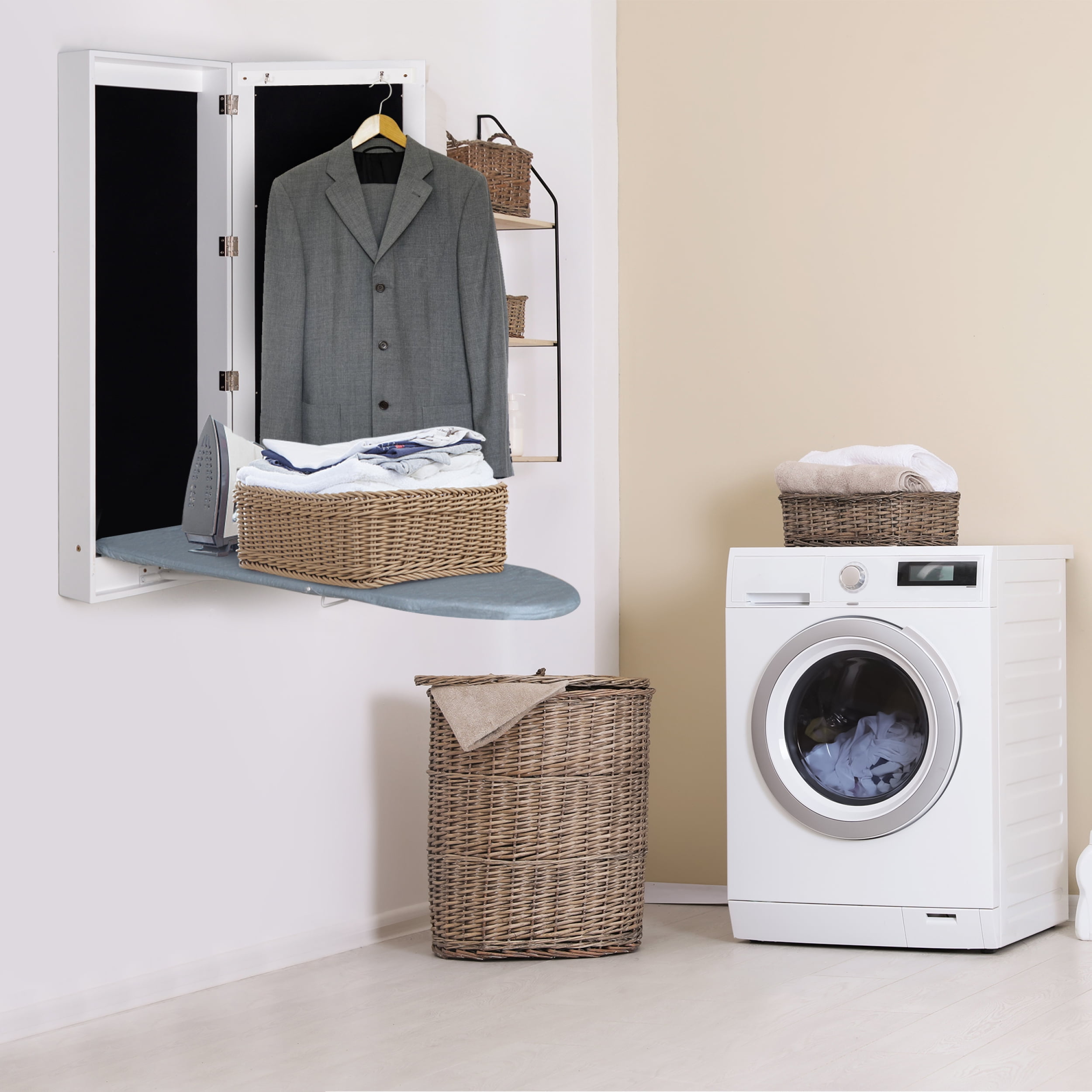 Wall Mount Hide Away Ironing Board with Mirror Ironing and