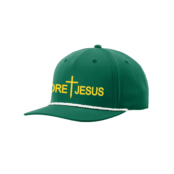 Trenz Shirt Company Men's Golf Christian Cross Fore Jesus Embroidered Snapback Trucker Hat - Mesh Back Design, Kelly Green/White Rope