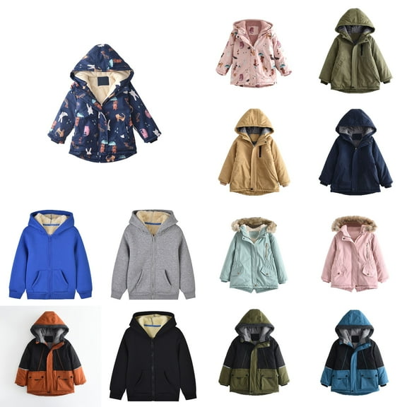 Antinious Kids Puffer Jacket Kids Winter Coat Solid Color Long Sleeve Hooded Thick Fleece Lined Windproof Quilted Warm Outerwear for 3-14 Years