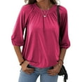 thumbnail image 2 of Women Casual 3/4 Sleeve Solid Color Loose T-shirt Crew Neck Tops, 2 of 3