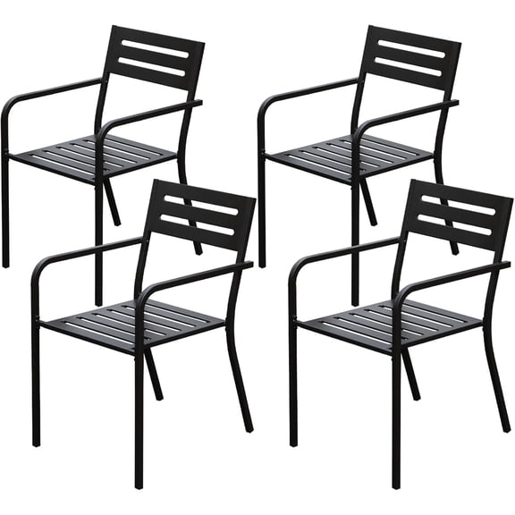 4 Stackable Outdoor Chairs | Suitable for Different Outdoor Events | Sturdy Powder-Coated Frame | Comfortable Armrests for Relaxing
