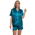 thumbnail image 5 of DAKIMOE Womens Silk Pajama Sets Satin Pajamas for Women Set Short Sleeve Shirt with Shorts 2 Piece Pjs Sets Soft Silky Sleepwear Nightwear Button-Down Loungewear S-XL, 5 of 9
