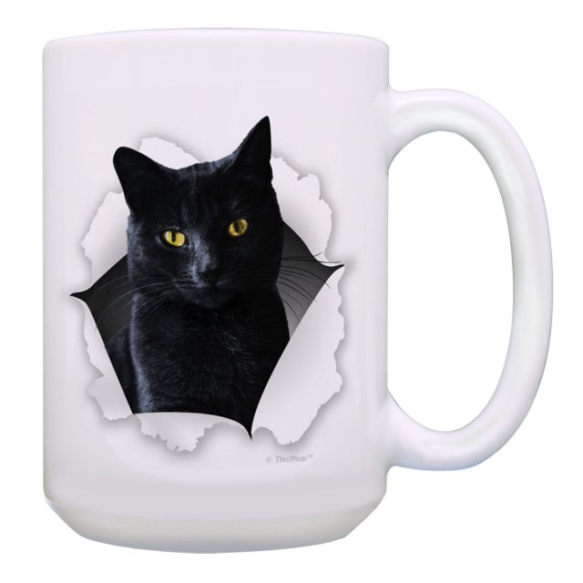 ThisWear Black Cat Coffee Mug Cat Face Mug Cat Novelty Gifts Cute Cat