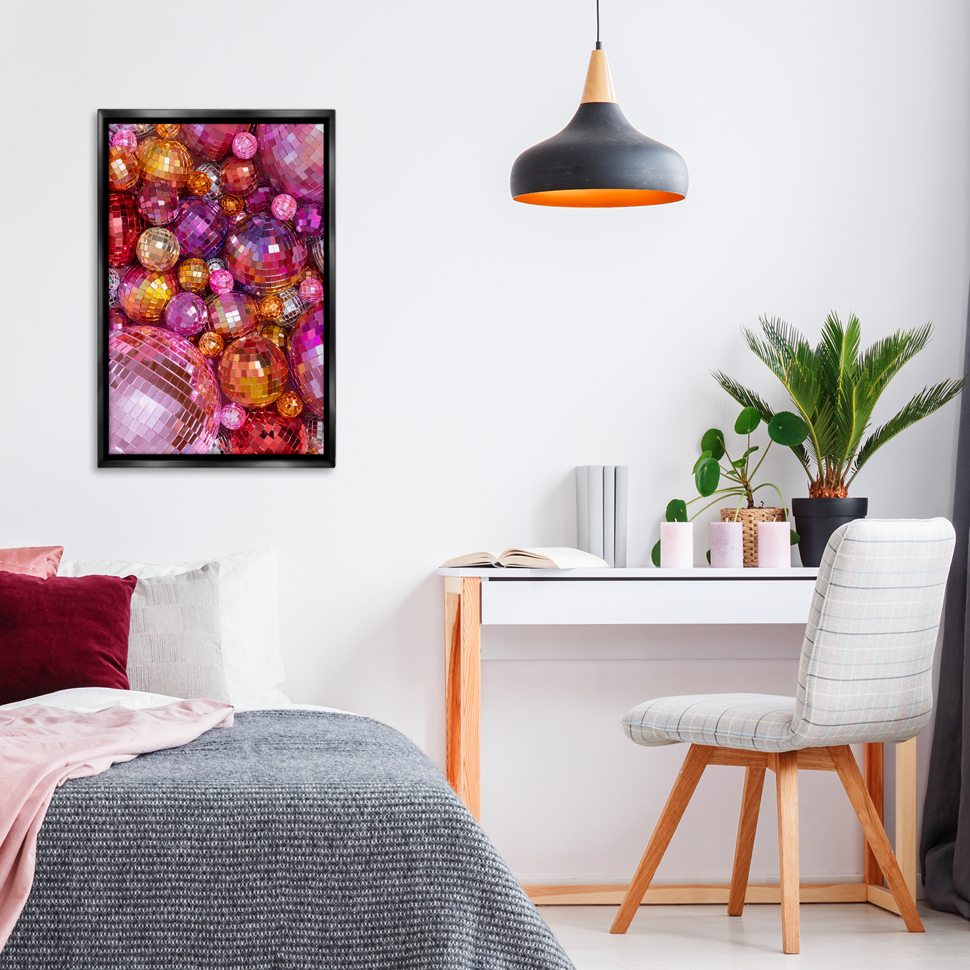 Stupell Industries Various Size Disco Balls Performing Arts Painting Black Floater Framed Art Print Wall Art, 21 x 31