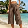 thumbnail image 4 of Ltctricy Capri Pants for Women Elastic Waisted Wide Leg Pants Loose Fit Casual Pants with Pockets Beach Vacation Clothes(Brown,Large), 4 of 4