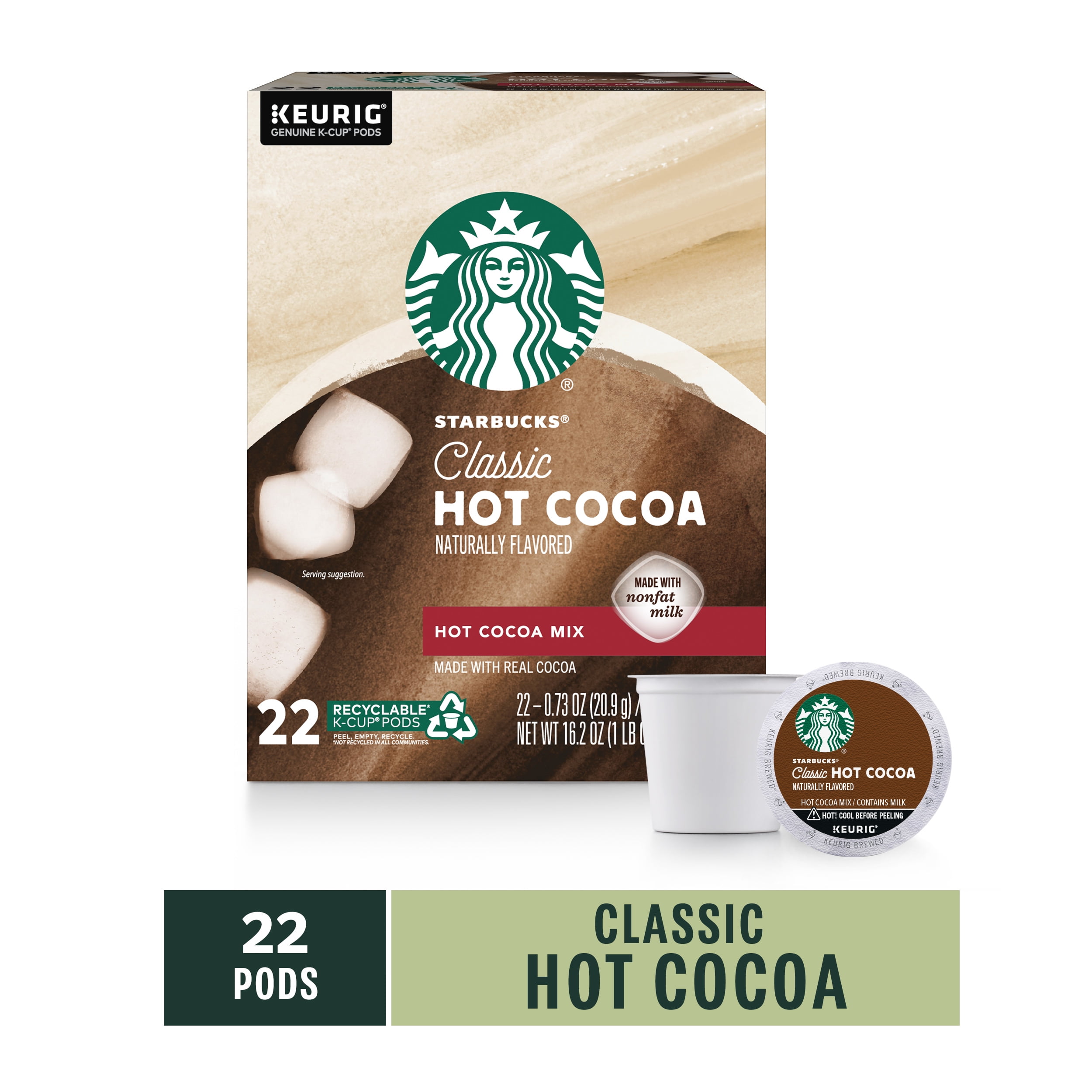 Starbucks Classic Hot Cocoa, KCup Coffee Pods, 22 ct