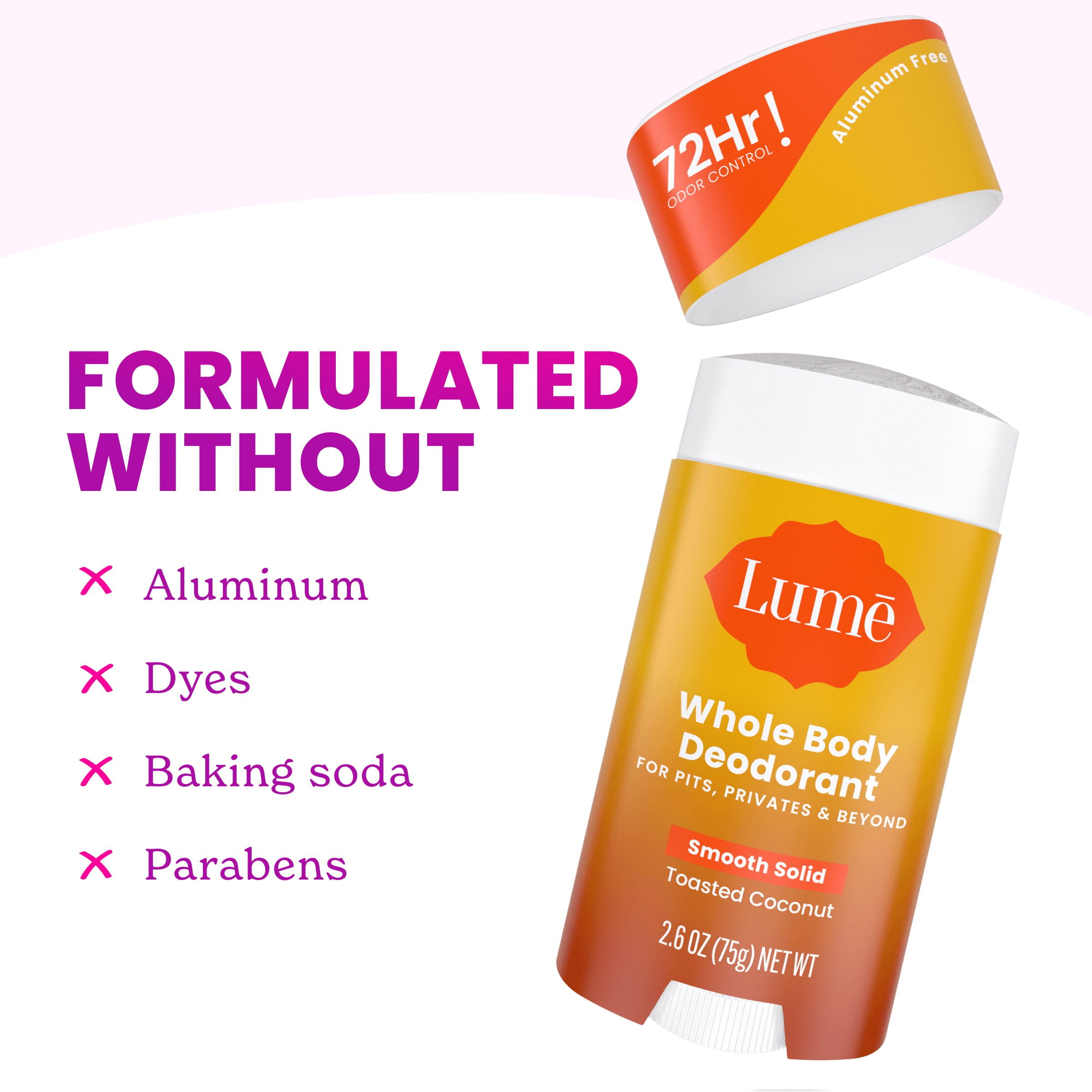 Lume Whole Body Aluminum Free Deodorant Stick, Toasted Coconut, 2.6 oz