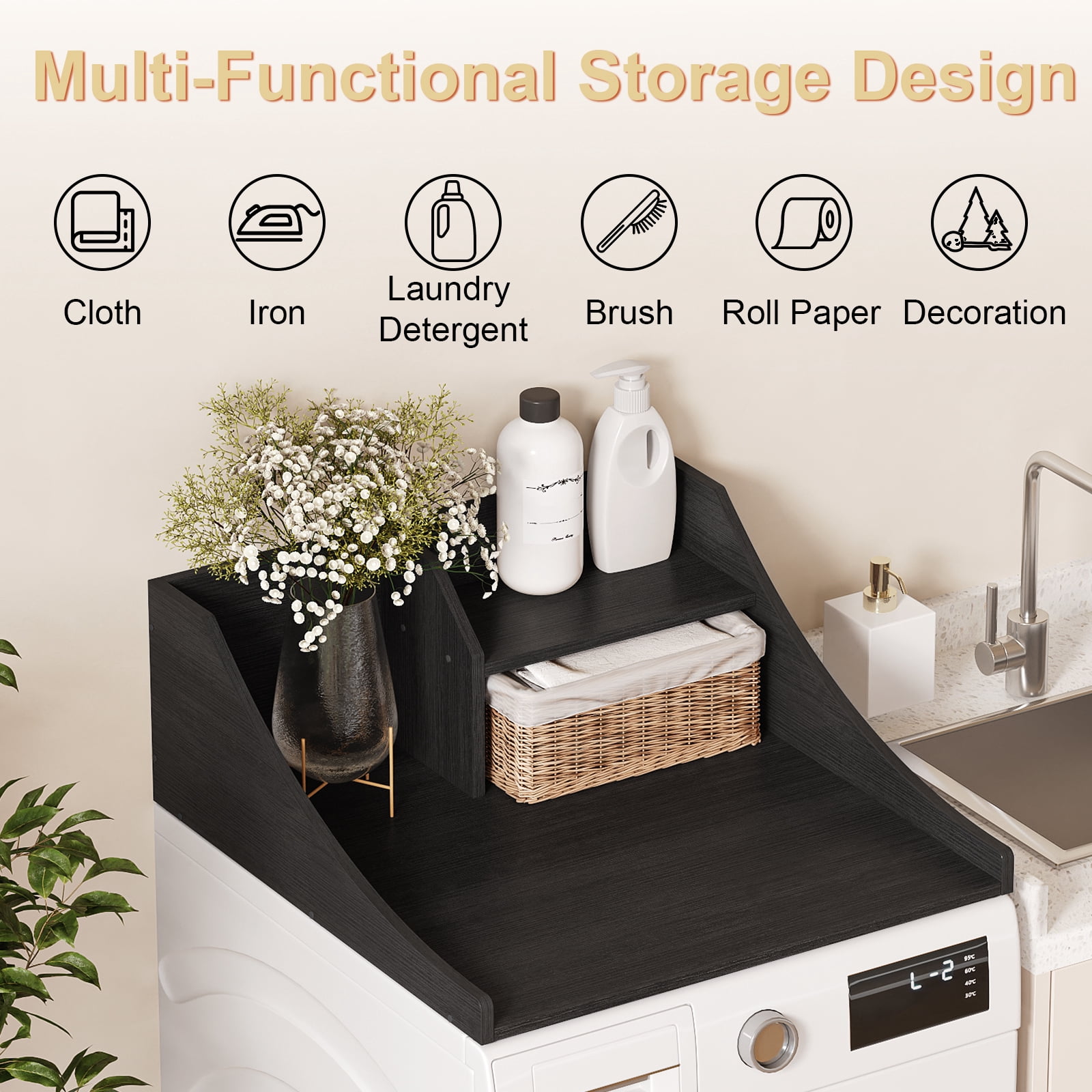 Tarnorci 27" Single Washer Dryer Countertop with Storage Shelf，Side Safety Edge for Laundry Room Organization