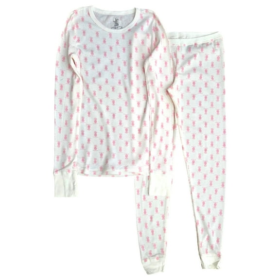 Joe Boxer Womens White & Pink Thermal Pajamas Joggers & Top Sleep Set Small