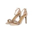 thumbnail image 5 of Women Faux Suede Rhinestone Open Toe Ankle Strap Single Sole Heel Sandal 18507, 5 of 5