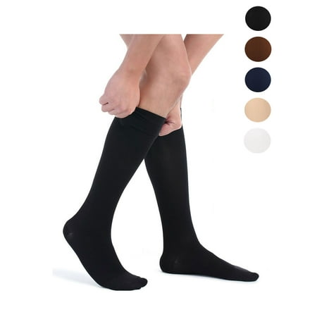 

BadPiggies 2 Pairs Solid Knee-High Compression Socks for Men & Women Graduated 15-20 mmHg (S/M Skin)