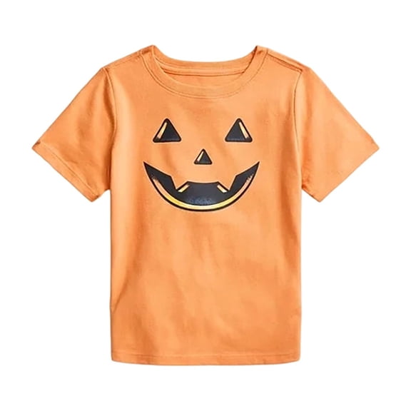 CONFREE Halloween Boys Short Sleeve Tshirts Crew Neck Pumpkin Face Graphic Soft Hallowmas T-Shirts for Kids