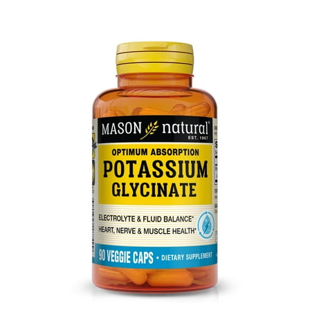 Mason Natural Optimum Absorption Potassium Glycinate Electrolyte, Fluid, Heart, Nerve & Muscle Health, 90 Capsules