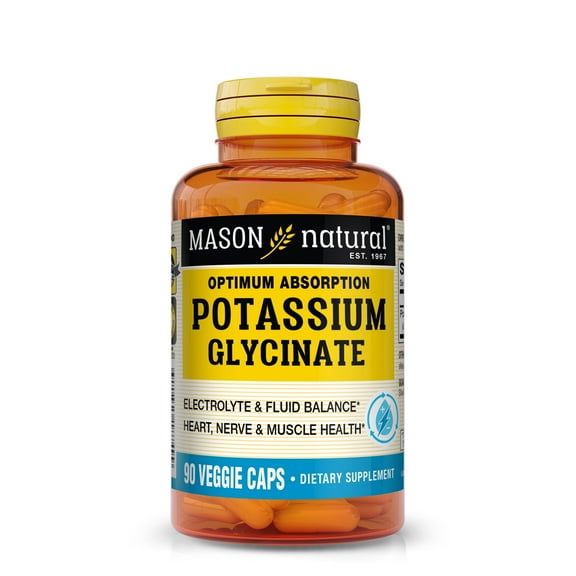 Mason Natural Optimum Absorption Potassium Glycinate Electrolyte, Fluid, Heart, Nerve & Muscle Health, 90 Capsules