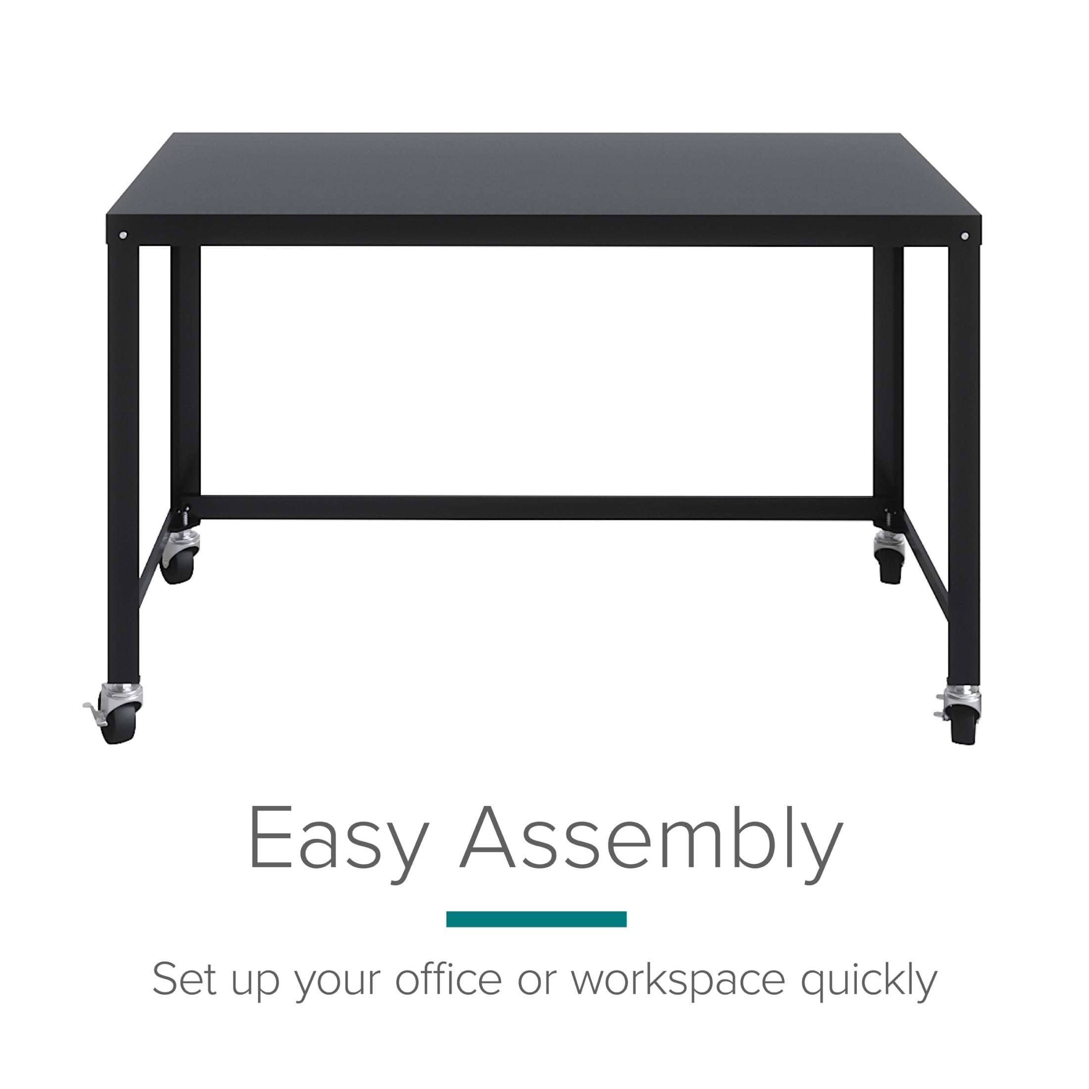 Hirsh Ready-to-Assemble 48-inch Wide Mobile Metal Desk for Home Office, Black