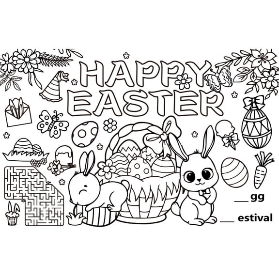 Easter Bunny Egg Coloring Placemats, 6-Pack 6X12 Inch Reusable Paper Table Mats For Easter Party Supplies, Decorative Coloring Activity Mats For Teens & S, Craft Activity