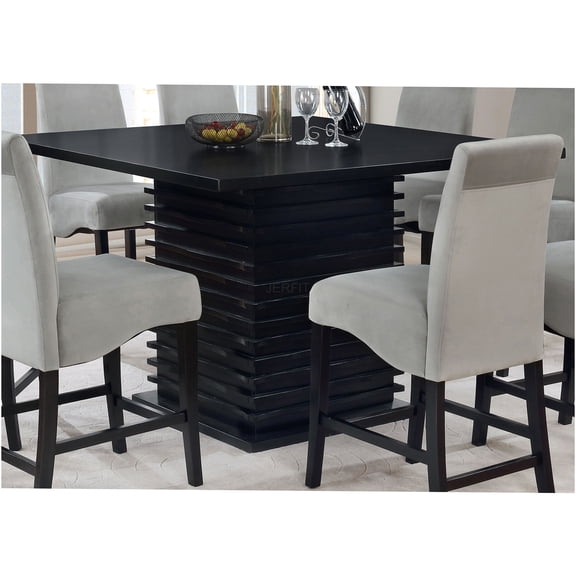 JERFIT Modern Pedestal Dining Table 42 inch Square Counter Height Kitchen Table with Geometric Wave Base, Black