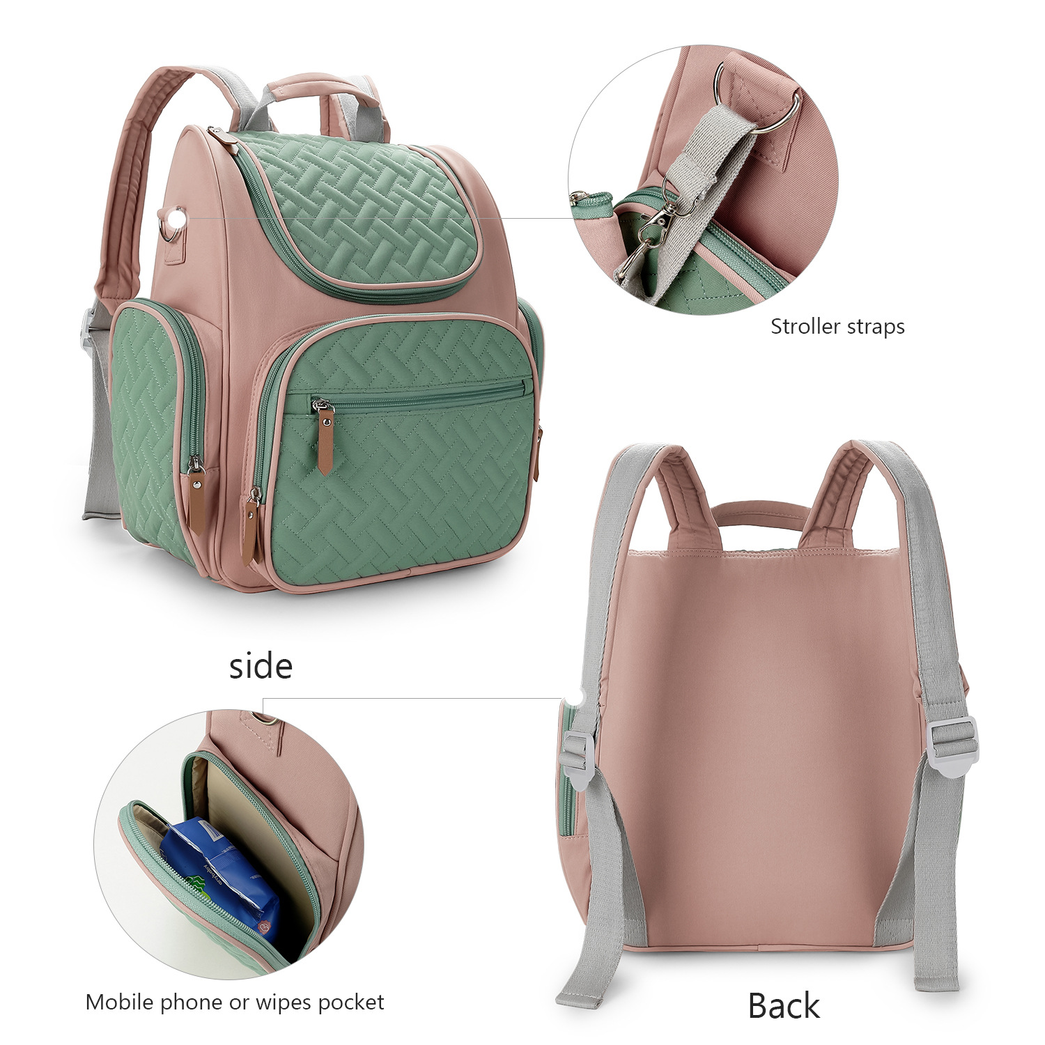 Mommy Bag, Maternal Child Bag, Outdoor Lightweight Handbag, Large-Capacity Backpack for Baby, Diaper Baby Bottle Storage Bag(Pink）)