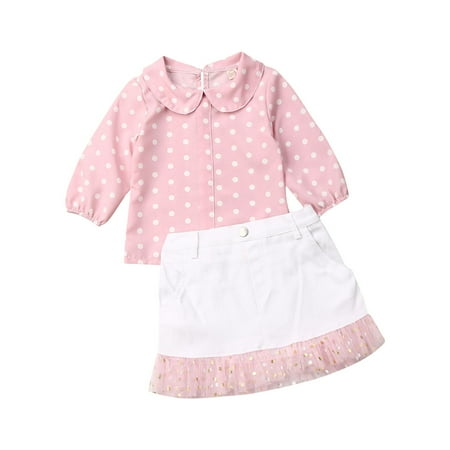 

Puloru Baby Girl Autumn Suit Long Sleeve Polka Dot Top + Tulle Sequin Skirt