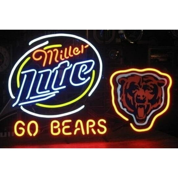 Queen Sense 24"x20" Custom Millers Lite For Chicagos Sports League Go Bears Neon Sign Wall Decor Handmade Artwork Beer Pub Bar Man Cave Party Gift Neon Light W124MLLV3CBTLGB