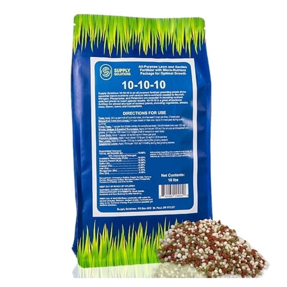10-10-10 Complete Lawn & Garden Granular Fertilizer with Micronutrients – Balanced NPK Plant Food for Soil Health, & Roots – Safe for Vegetables, Fruits, Lawns (10 Pound)