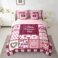 thumbnail image 2 of Feelyou Romantic Anniversary Bedding Comforter Set 7 Pieces, Kawaii Love Heart Full Bedding Set, Happy Valentine's Day Reversible Fitted Sheet Flat Sheet, Microfiber Bedroom Decor, 2 of 7