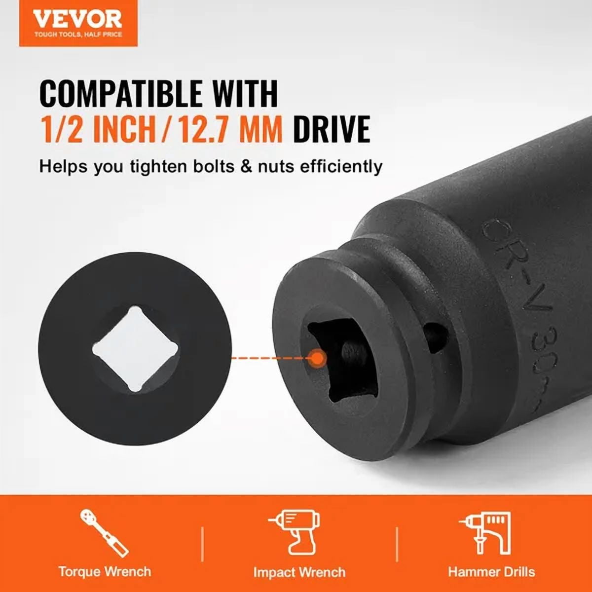 Axle Nut Impact Socket Set 1/2 Inch Drive Deep 6 and 12 Point 14 Piece Metric