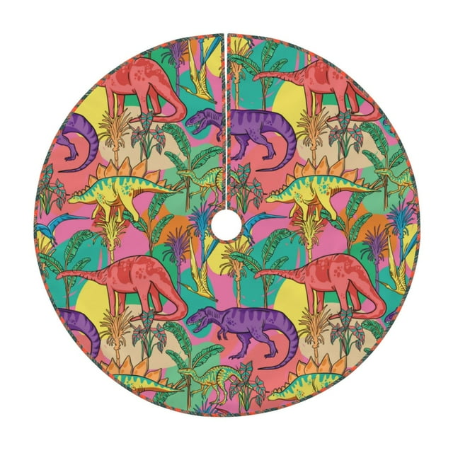 Fotbe Colorful Dinosaur Pattern Christmas Tree Skirt, Tree Skirts Plush Christmas Decorations, Christmas Tree Skirts Xmas Decorations Holiday Party Decor-30"