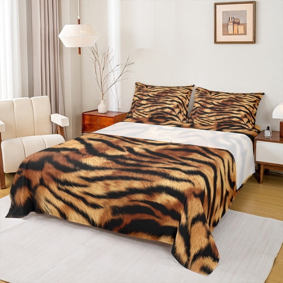 Homewish Tiger Print Twin Sheet Sets,Jungle Animal Twin Fitted Sheet,Rustic Farmhouse Cabin 03 For Boys Kids,Luxury Bedroom Decor,3 Pieces