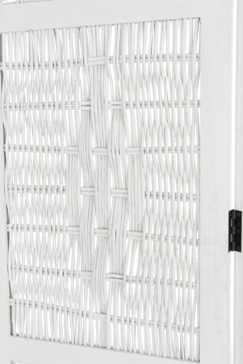 Legacy Decor 4 Panel Screen Room Divider Wicker and Wood White Color Diamond Design 71"H 70"W Freestanding