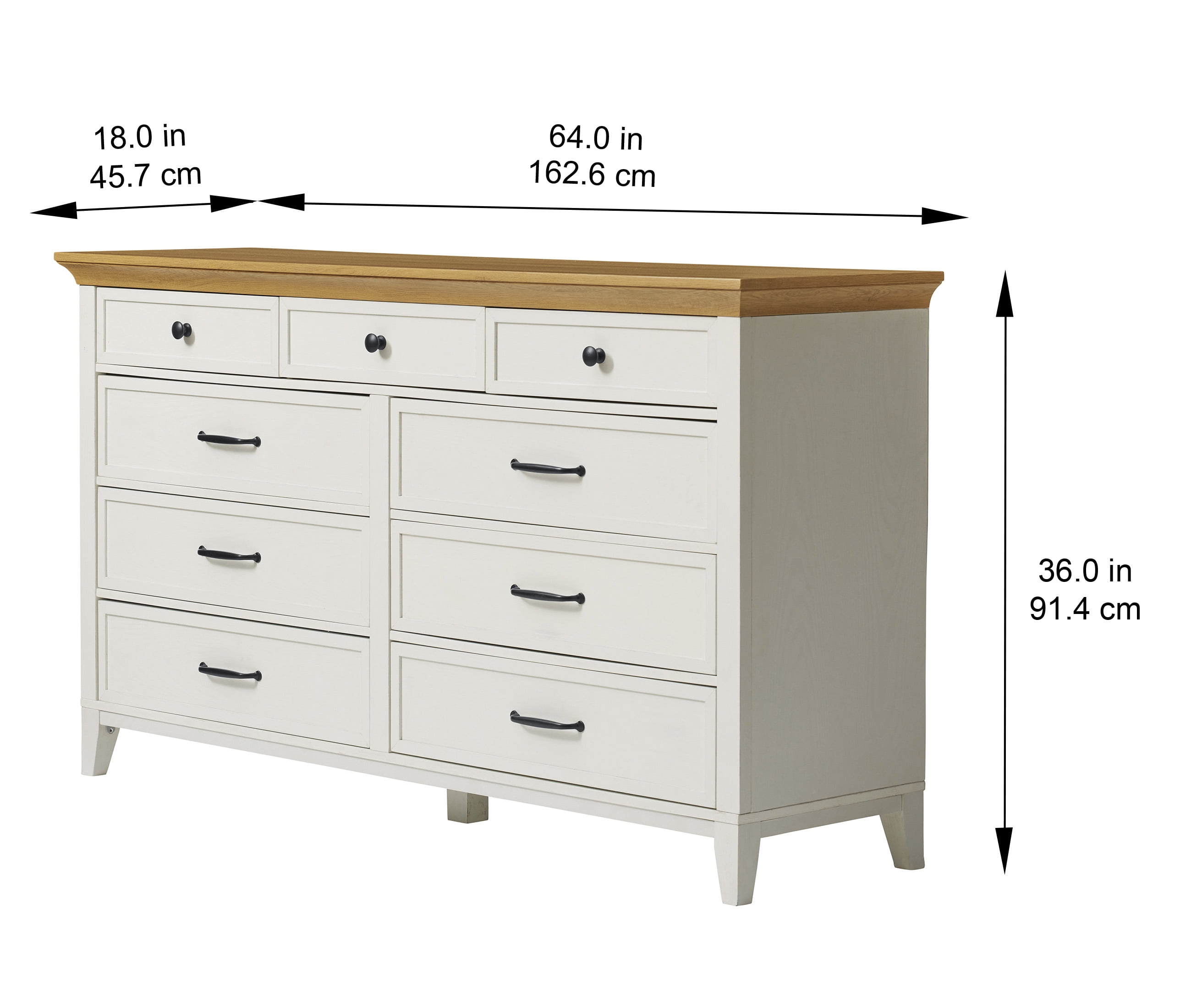 Better Homes & Gardens Canton 9 Drawer Dresser, Textured White and Light Honey