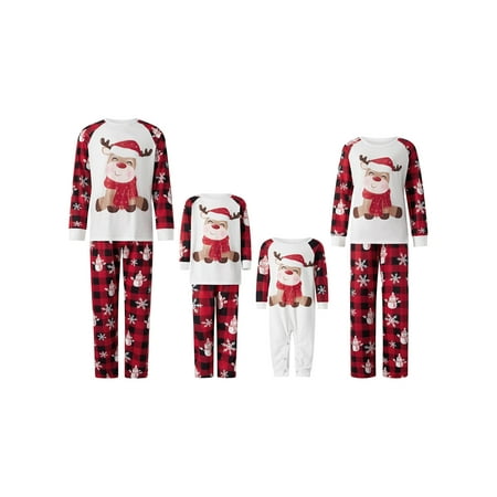

Ma&Baby Matching Family Christmas Pajamas Set Long Sleeve Elk Print Tops Plaid Pants Xmas Holiday PJs