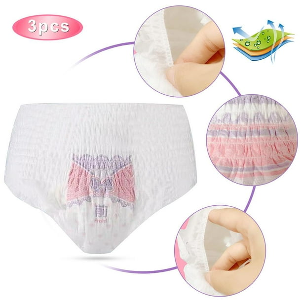 Herwey 3pcs/Bag Night Use Sanitary Pads Briefs Disposable Menstrual  Underwear Maxi Overnight Pantyliner Feminine Care 