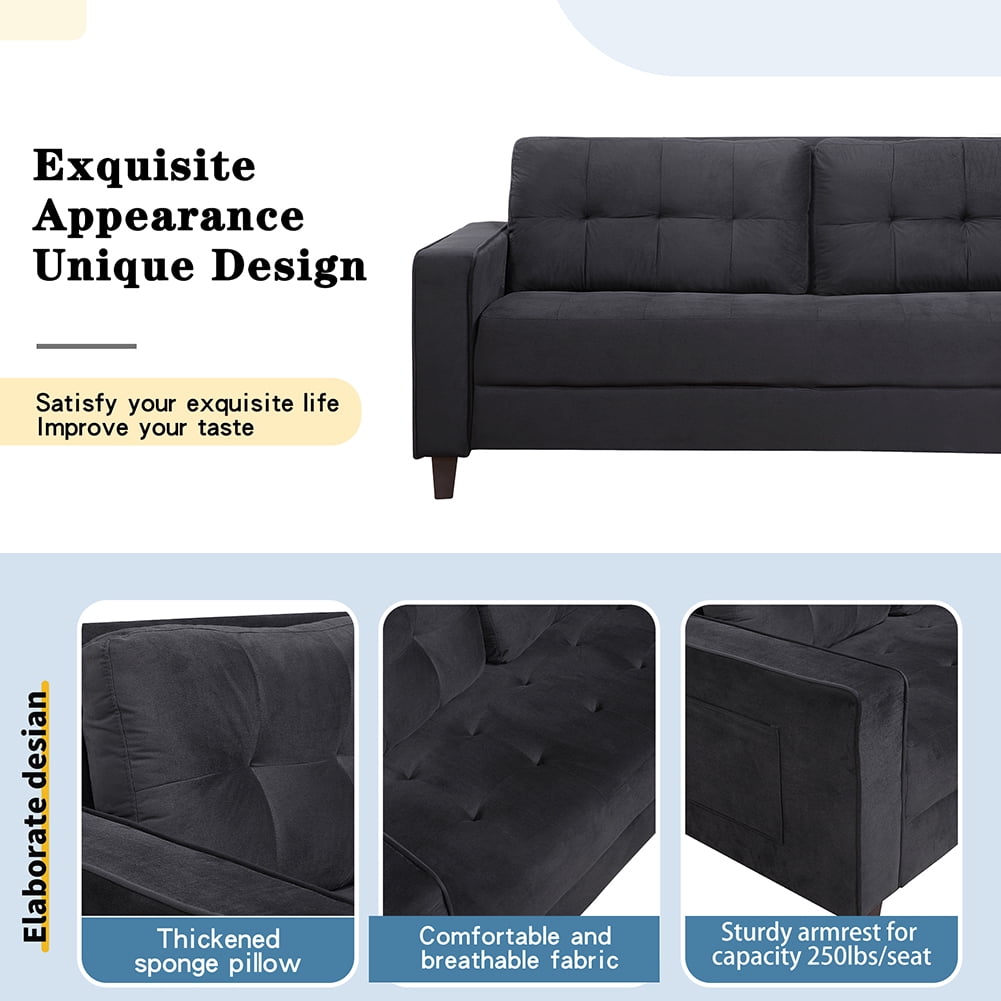 Lowestbest Modern Sectional Sofa Set, Loveseat and Chair Couch Set for Bedroom, Black (1+2 Seat) Lowestbest Modern Sectional Sofa Set, Loveseat and Chair Couch Set for Bedroom, Black (1+2 Seat)