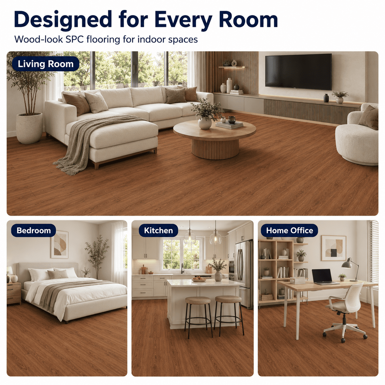 Yeslife 24-Piece Interlocking Luxury Vinyl Flooring Tile, 23.98 x 5.98 in., Teak SPC Rigid Core, 23.9 sq. ft.