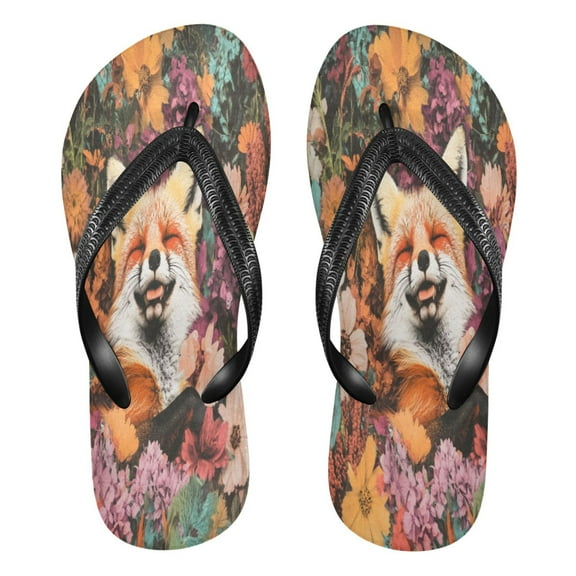 YAZAOOSummer Flip Flops Creatively Fox in Floral Simple Beach Sandals