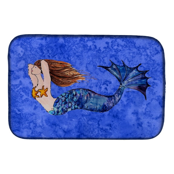 Caroline's Treasures Brunette Mermaid on Blue Dish Drying Mat