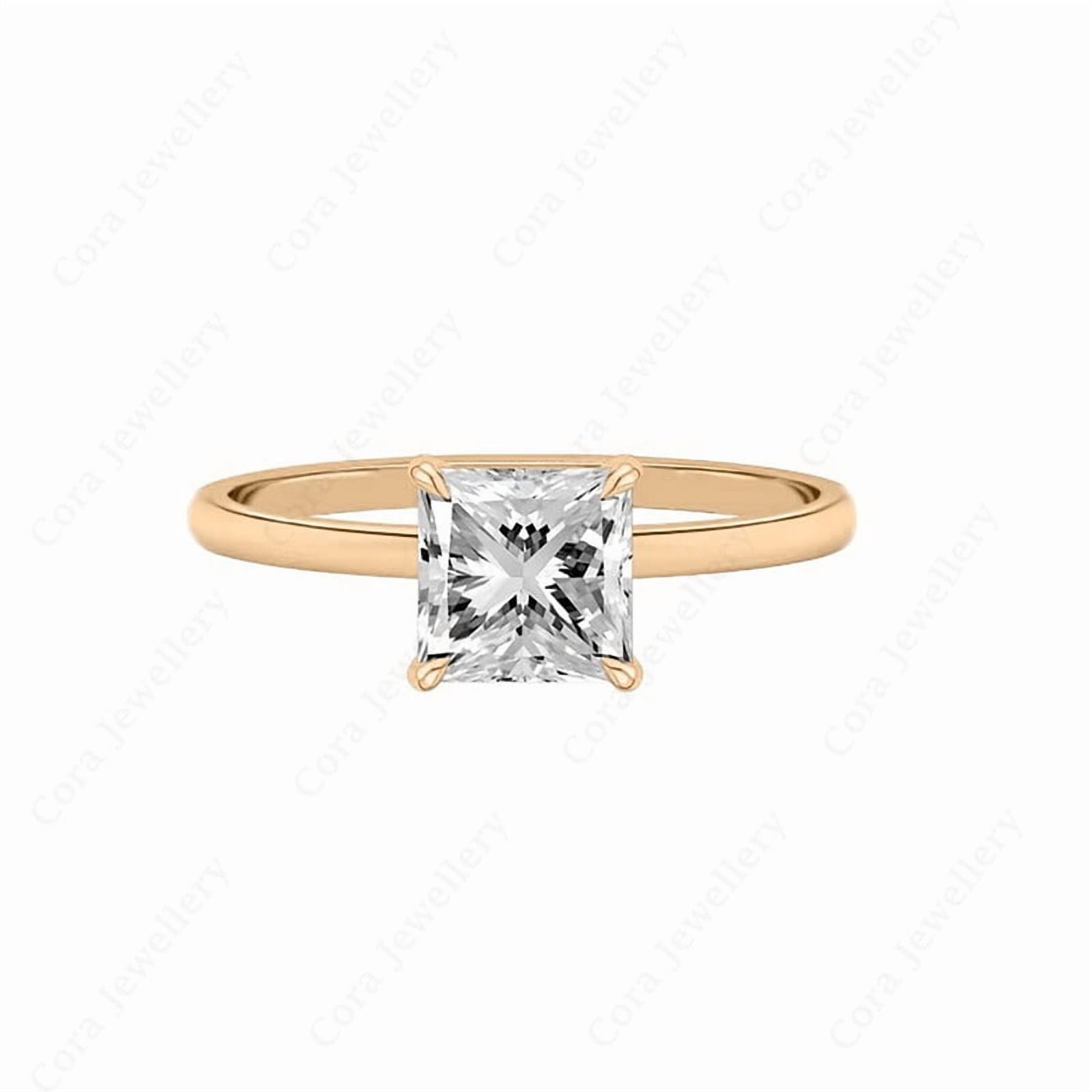 Cora Jewellery 2CT Princess Moissanite Simple Solitaire Engagement Ring For Women, 14K Rose Gold