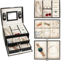 Jewelry Box for Women, 3 Layers Large Jewelry Organizers and Storage with Removable Pad,Jewelry Box with Lock,Jewelry Boxes & Organizer with Earring Organizer for Earrings,Womens Gifts for Christmas