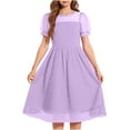 thumbnail image 5 of Yanlir Robe en Maille à Pois pour Filles avec Manches Bouffantes et Jupe Fluide Respirante Robe de Soirée pour Grandes Enfants Col Rond Doux Manchette à Volants Occasion Décontractée et Formelle (Violet, 13-14 Ans), 5 of 5