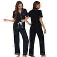 thumbnail image 2 of FLMEI Women Pajama Sets Two-Piece Nightwear Women Short Sleeve Sleepwear Long Pants Set Jammies Button down Pjs Spring Outfit S-XL, 2 of 11