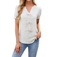 thumbnail image 2 of Lixiuxyad Fashionable V Neck Solid Color Short Sleeve T Shirt For Women With Tie Bow Detail Dressy Casual,Yellow S, 2 of 6
