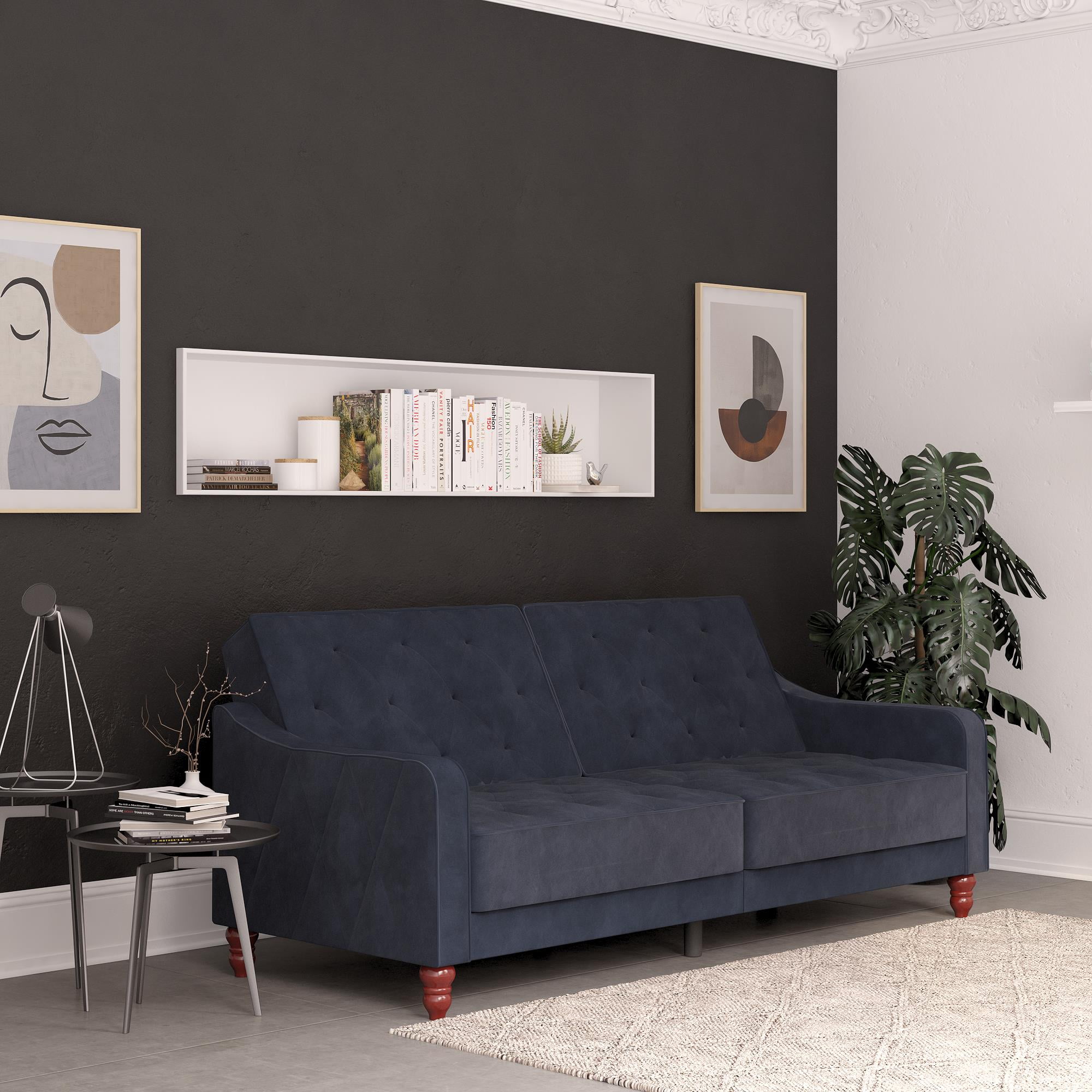 Novogratz Vintage Tufted Velvet Split Back Sofa Bed, Navy