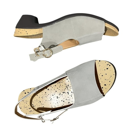 

Bescita Clearance Sandals for Women Comfortable Elegant Low Chunky Heel Shoes Women Summer Thick Heel Sandals Pumps Buckle Open Toe Casual Shoes Flash Picks Gray 10