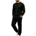 thumbnail image 2 of Babcutegg Mens Outfit 2-Piece Color Block Crewneck Sweatshirt and Jogger Pants Casual Active Set Army Green Size S, 2 of 6
