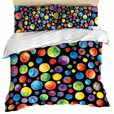 Colorful Polka Dot Set of 4 Bedding Quilt Covers Cartoon Watercolor Graffiti Black 4-Piece Bed Sheet Set with Extra Soft Bed Sheets Quilt Cover Pillowcase Full