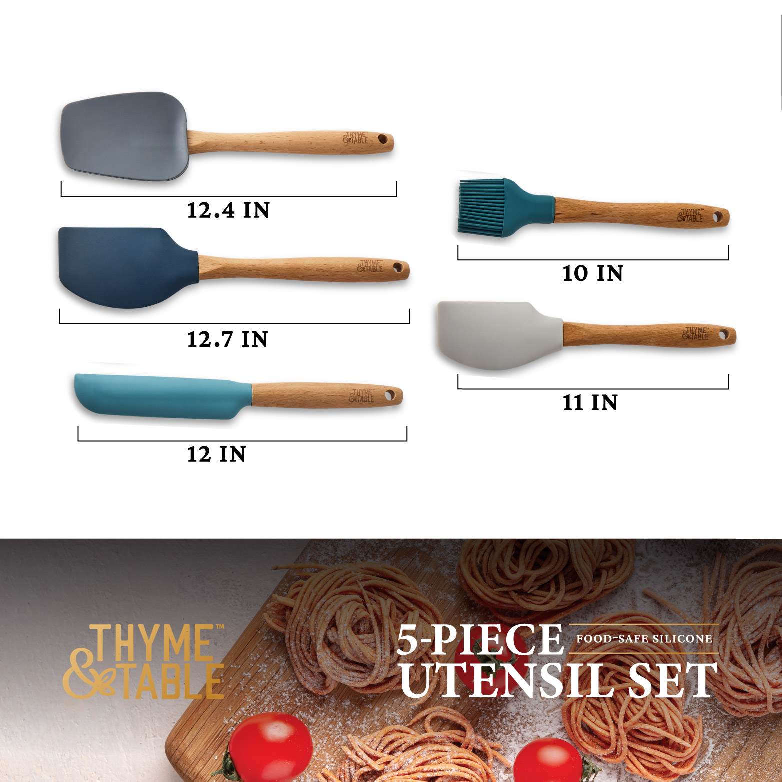 Thyme & Table 5-Piece Silicone Utensil Set, Green photo 3